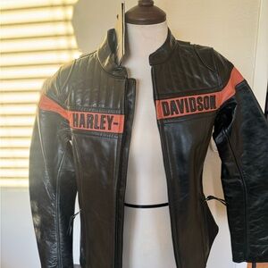 Harley-Davidson Women's Black Leather Jacket with Orange Accents
